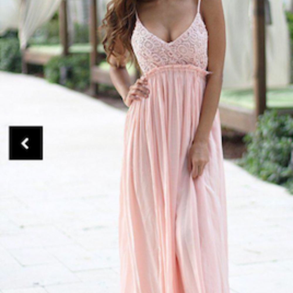 Pink Backless Crochet BOHO Maxi Dress